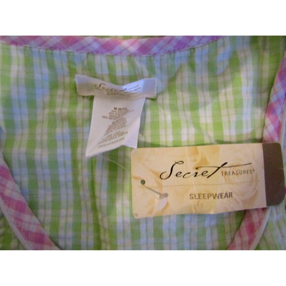 Secret Treasures Sleepwear Zip Duster Apple Green Gingham Pink Trim NWT Size M - Picture 6 of 7